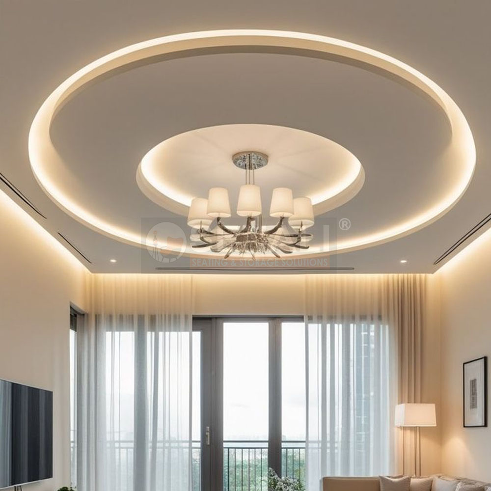 Modern gypsum false ceiling design for executive MD cabin interior in Chennai