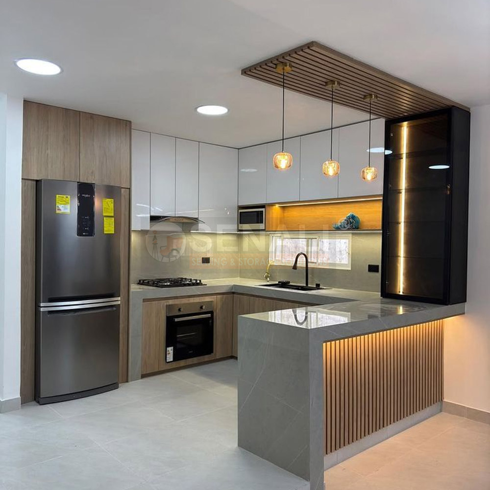 Modern custom modular kitchen design with seamless acrylic finish cabinets in Chennai