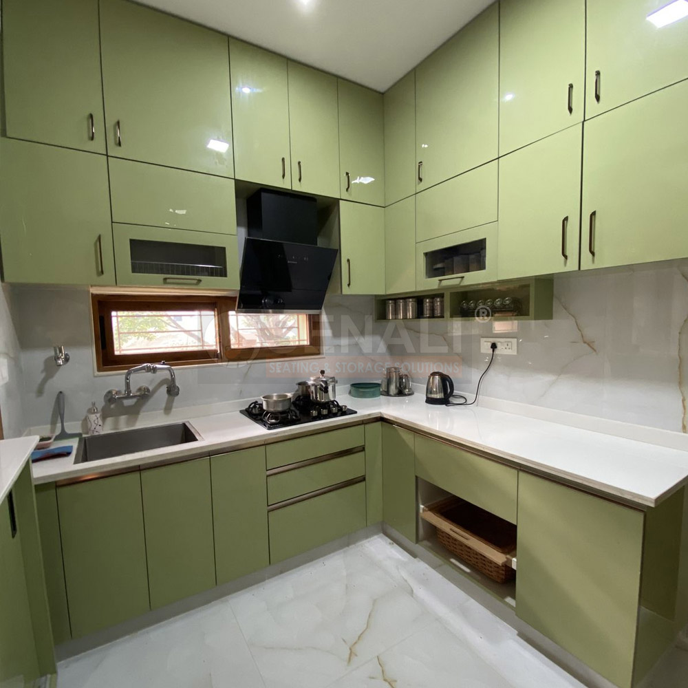 Spacious U-shaped modular kitchen in Chennai integrated with a premium built-in hob profile