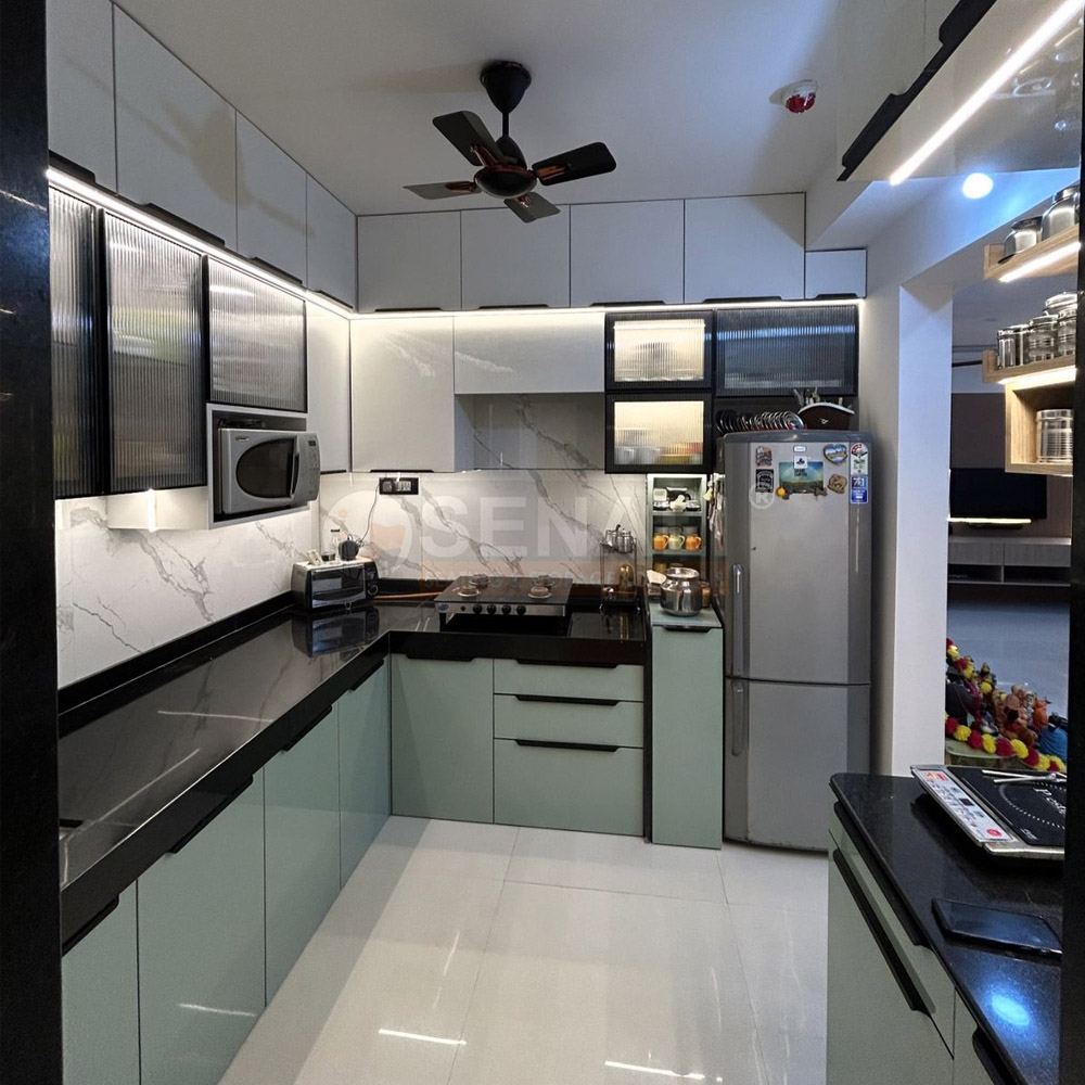 Anti-rust stainless steel wire baskets installed in a premium modular kitchen in Chennai