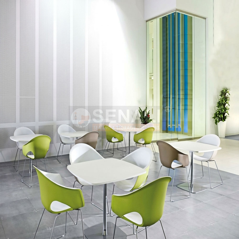 Stainless steel 304 heavy-duty canteen dining table with fixed stool seating