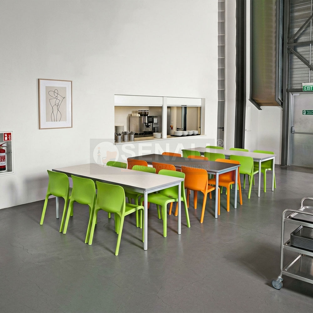 Space-saving folding cafeteria dining tables manufactured at Redhills plant Chennai