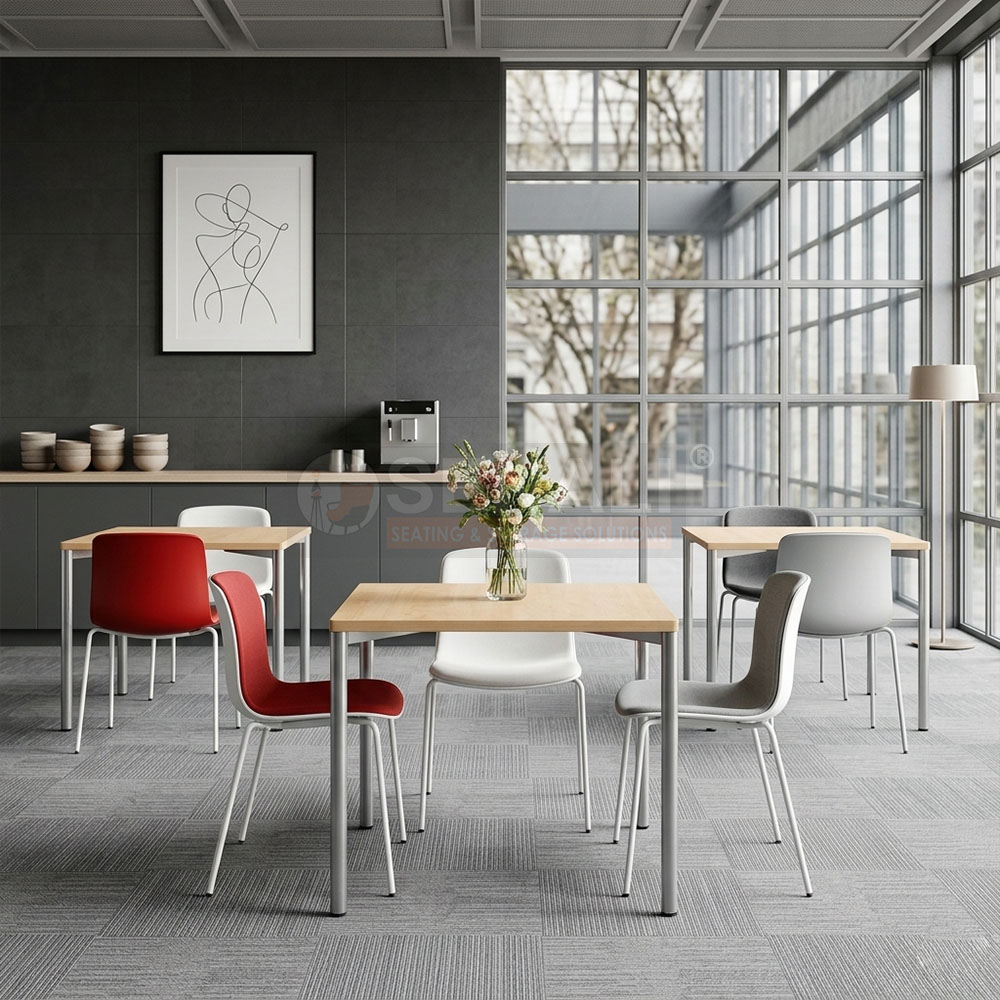 Executive cafeteria breakroom tables with wooden laminate finish in Chennai office