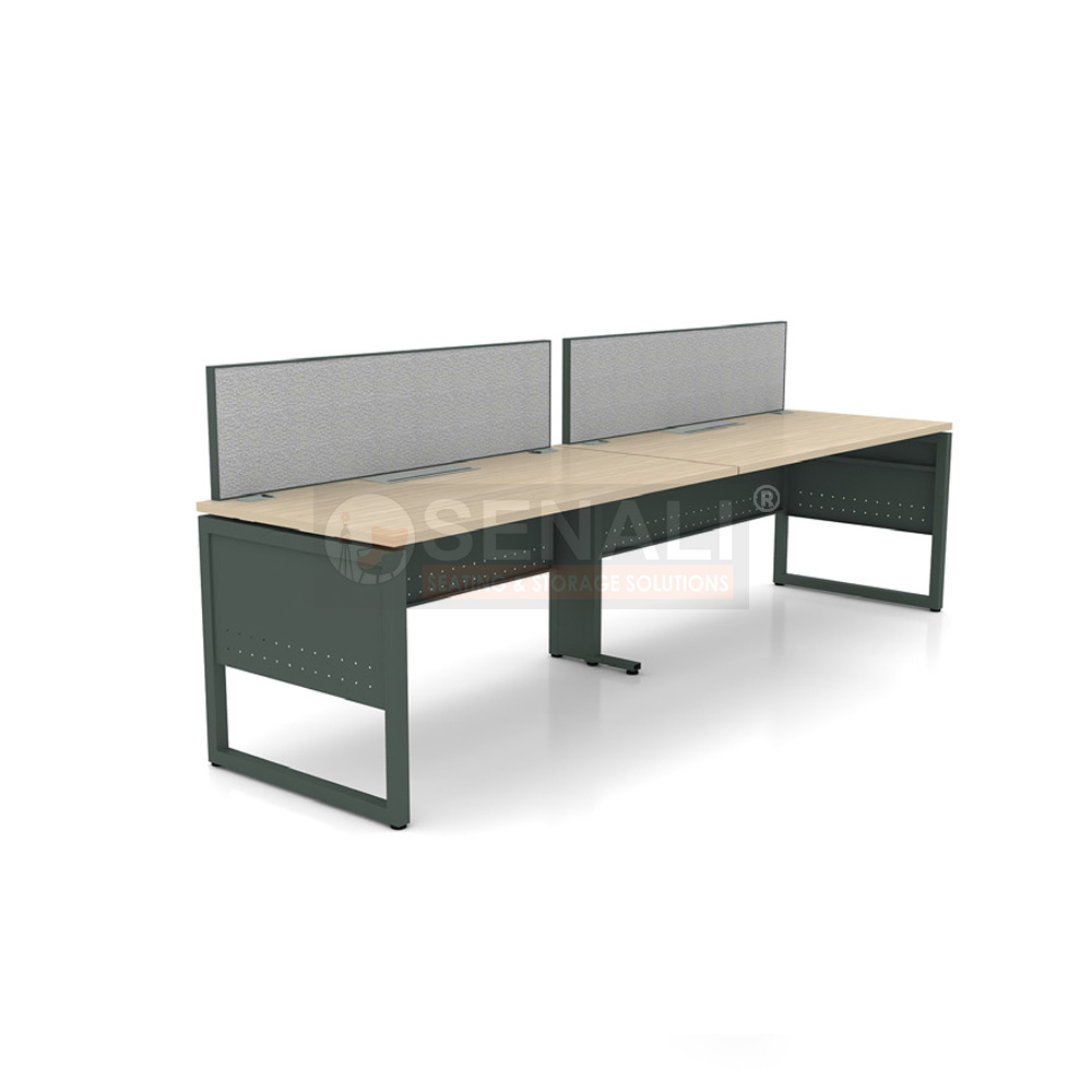 Straight Office Desk Array with Perforated Metal Modesty Shield