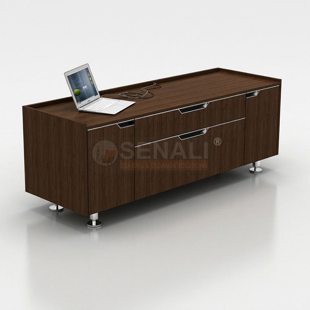 Modular wooden office side cabinet with drawer and door storage