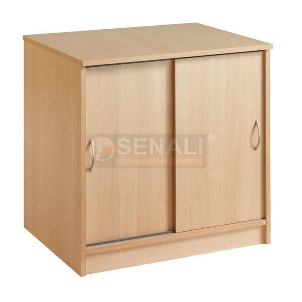 Commercial sliding door cabinet manufacturers in Chennai featuring metal and wooden office storage