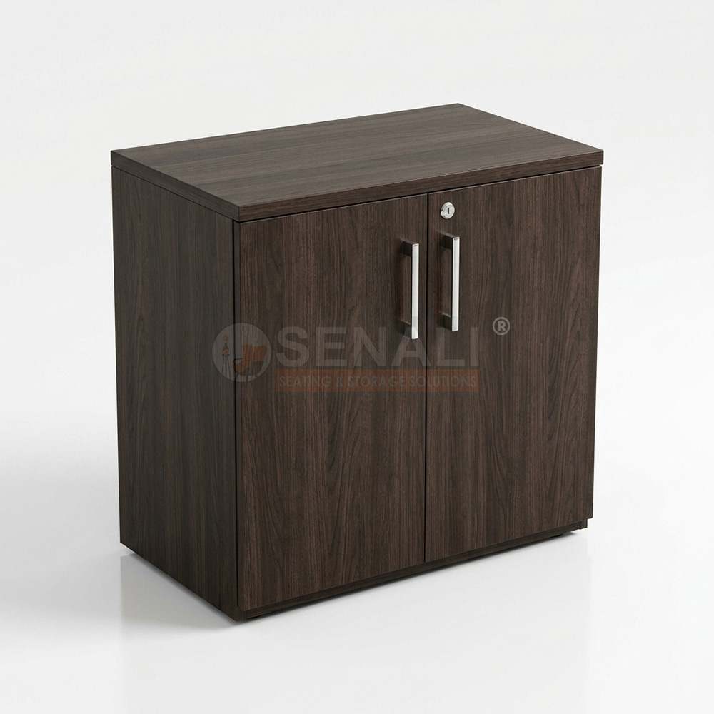Custom modular swing storage cabinet with open shelving