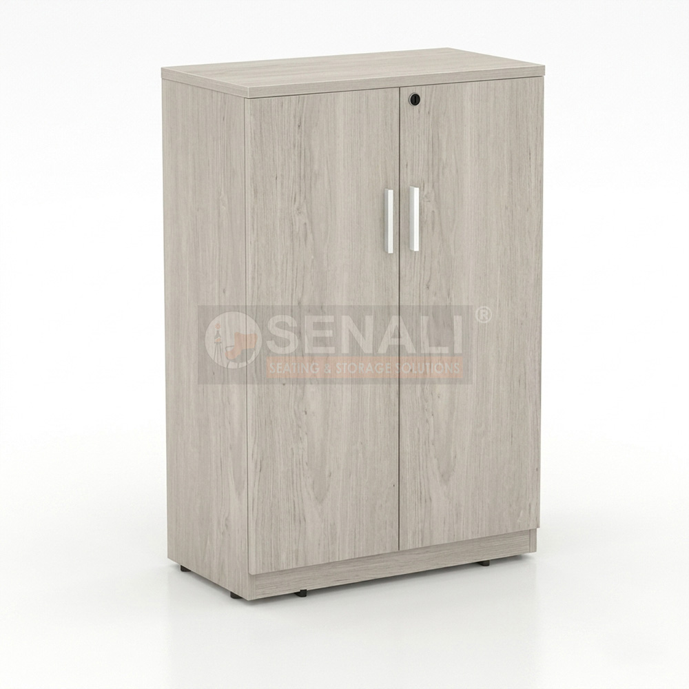 Compact metal filing cabinet with swing doors