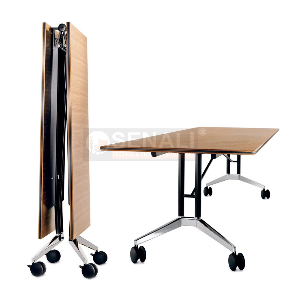 Nesting mobile training table with lockable castors