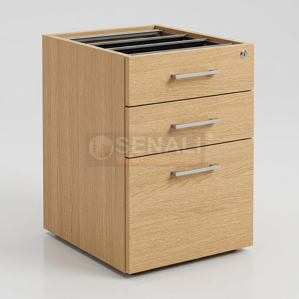 Cushion top wooden mobile pedestal for collaborative office seating