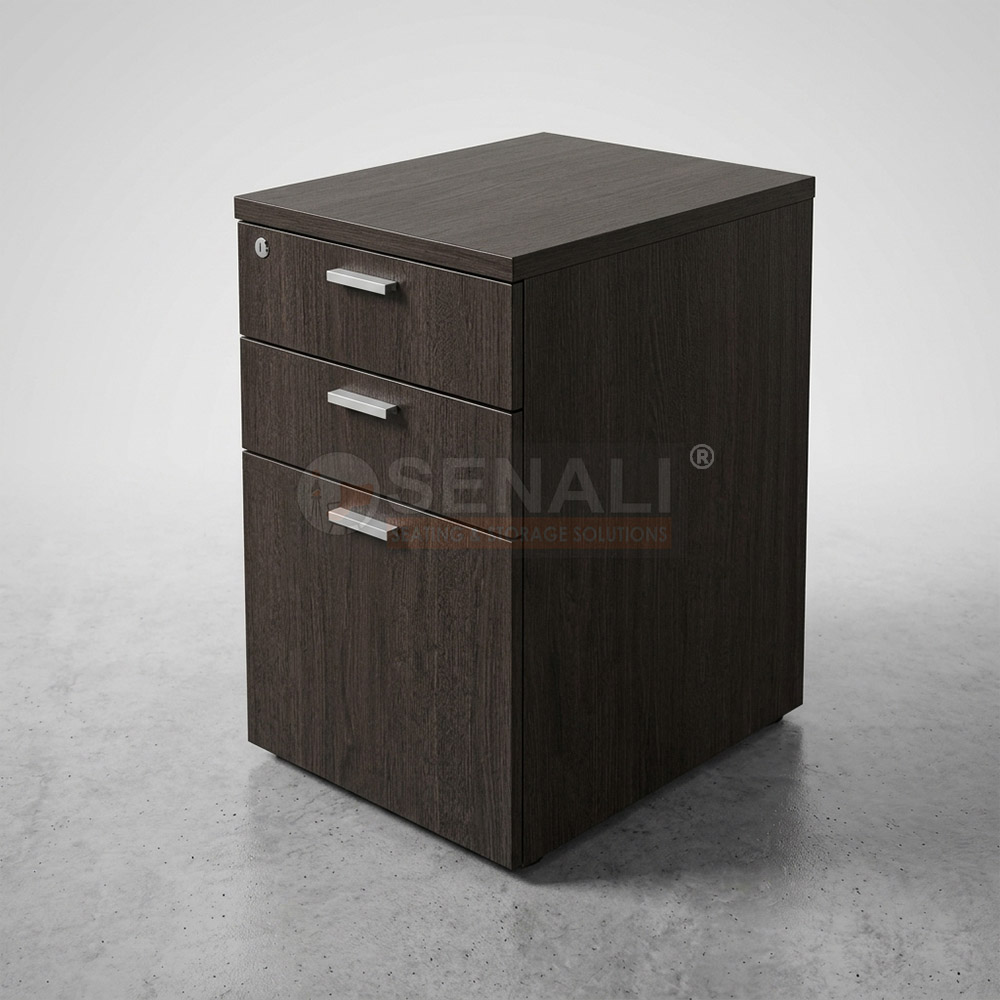 Dual tone white and walnut wooden office pedestal