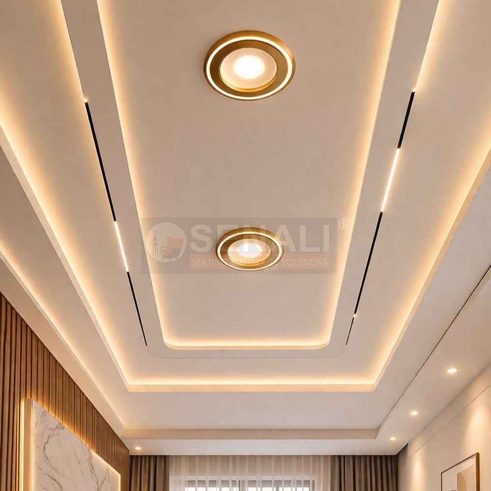 Seamless Gypsum Board False Ceiling with Recessed LED Strip Lights