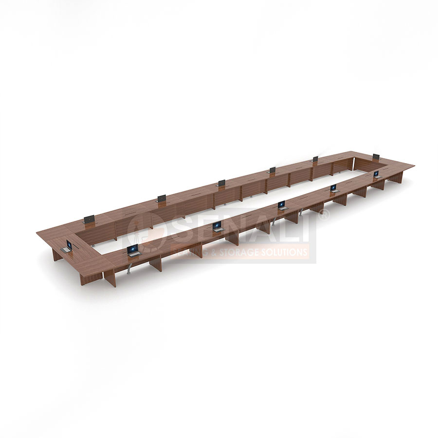 Solid Walnut Finish Boardroom Table with Cable Raceway