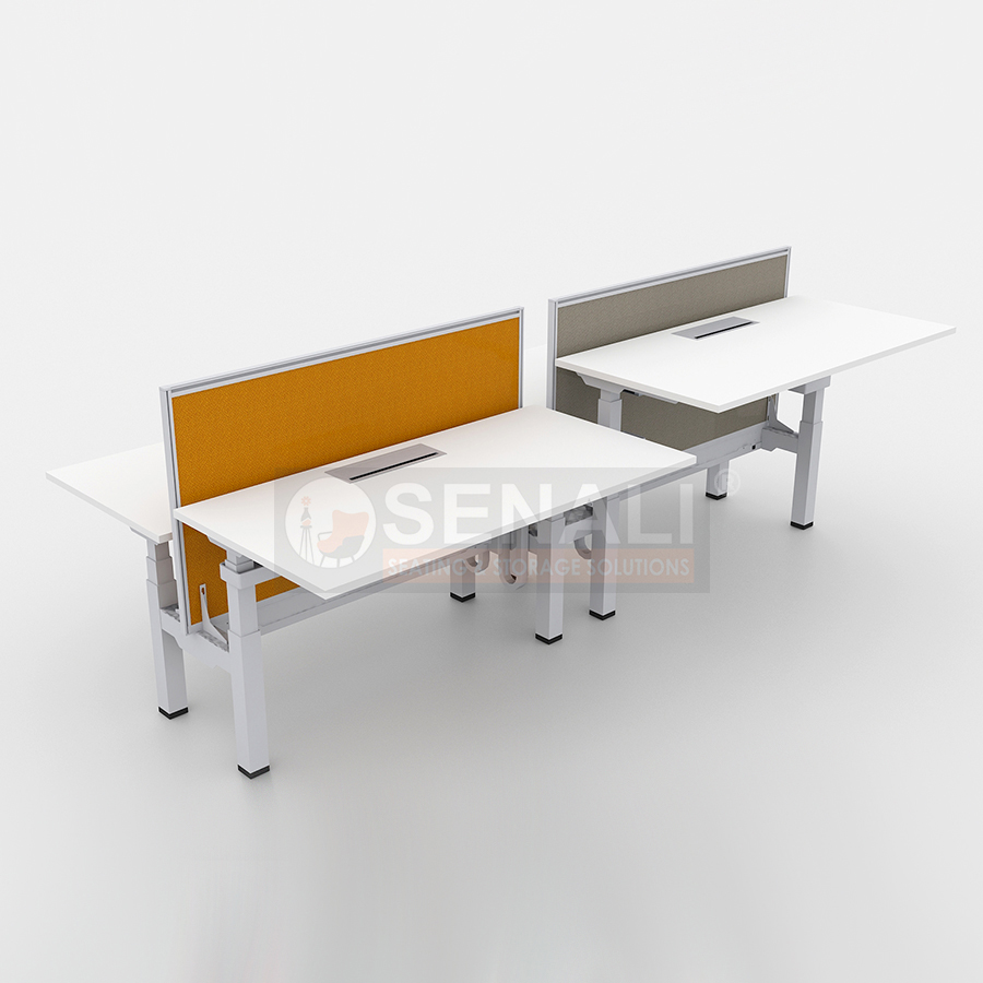 Sit stand workstation with dual monitor arm mount