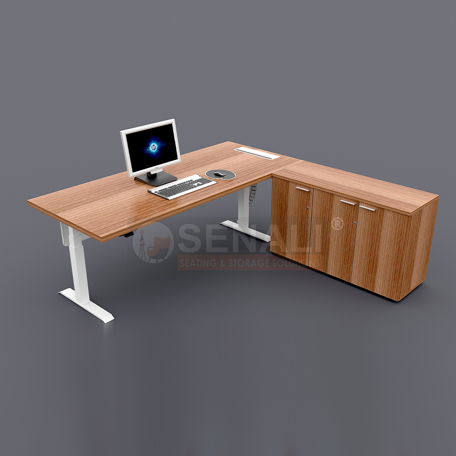 L-shaped electric height adjustable manager table