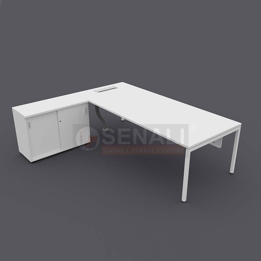 L-Shaped Modern Executive Table with Lockable Pedestal Storage