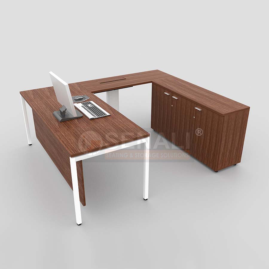 Contemporary Director Table with Metal Legs and Wire Grommet