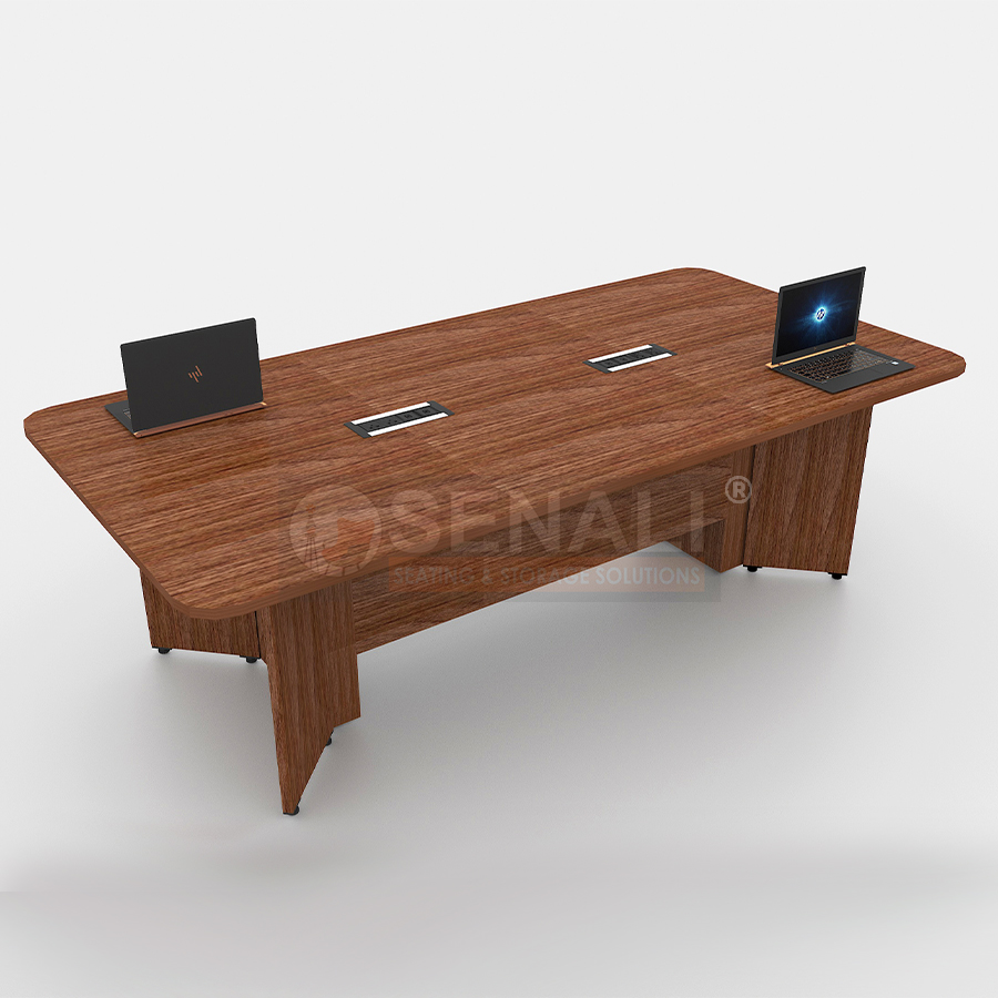 Boat-shaped executive meeting table with integrated AV channels